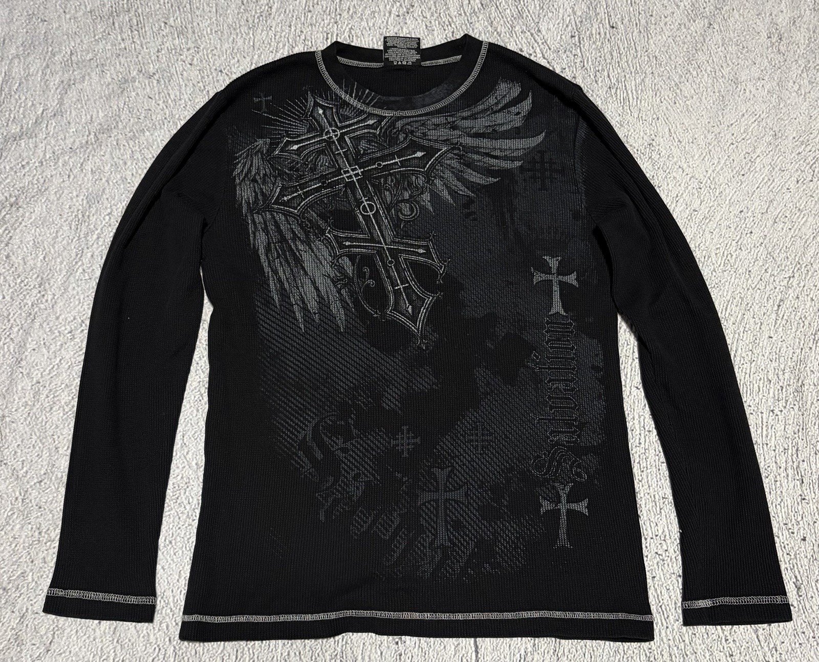 Vintage Y2K Boundaries Longsleeve Waffle Shirt Men Medium Cross Affliction Style gallery