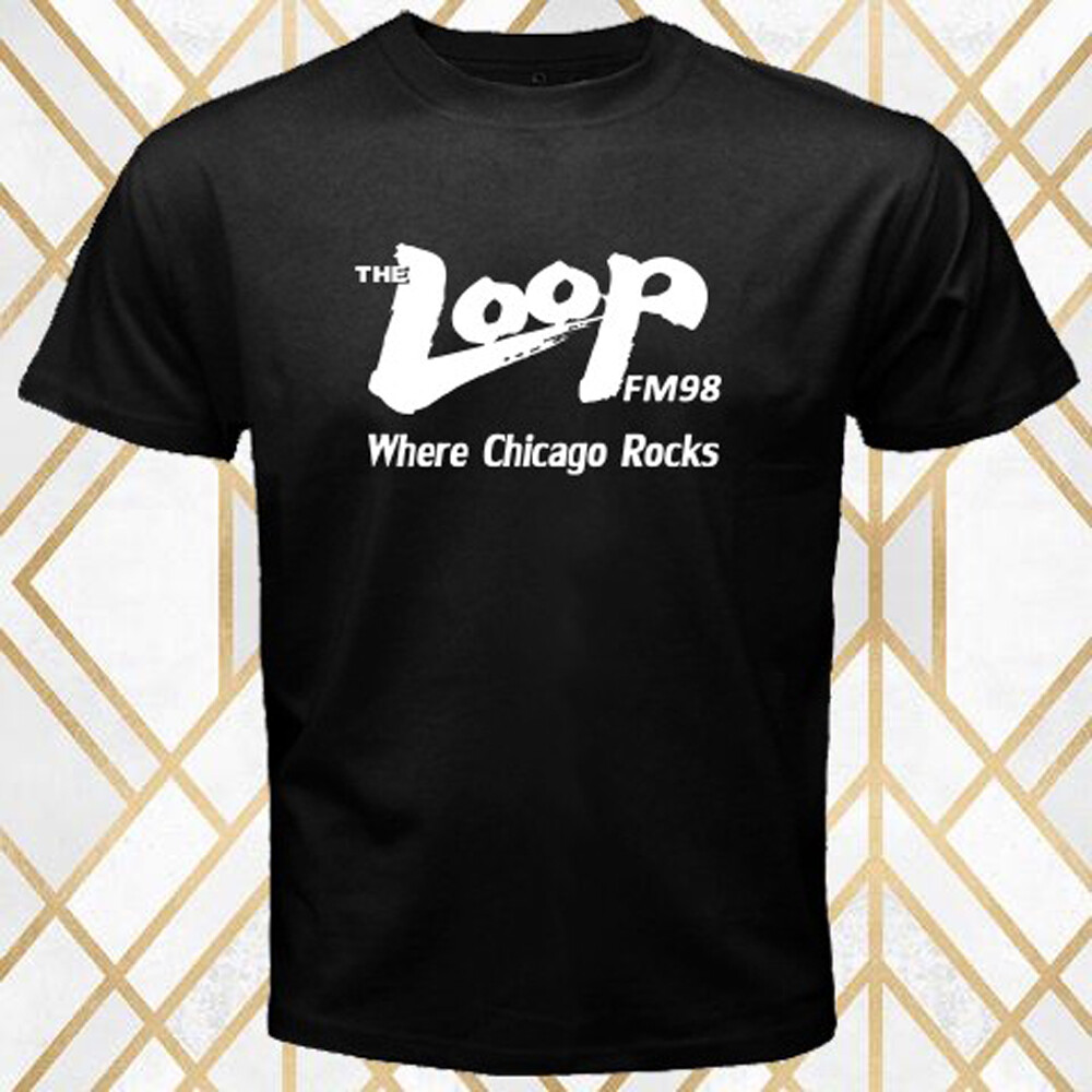 The Loop FM 98 radio Where Chicago Rocks Logo Men’s Black T-Shirt Size S – 5XL