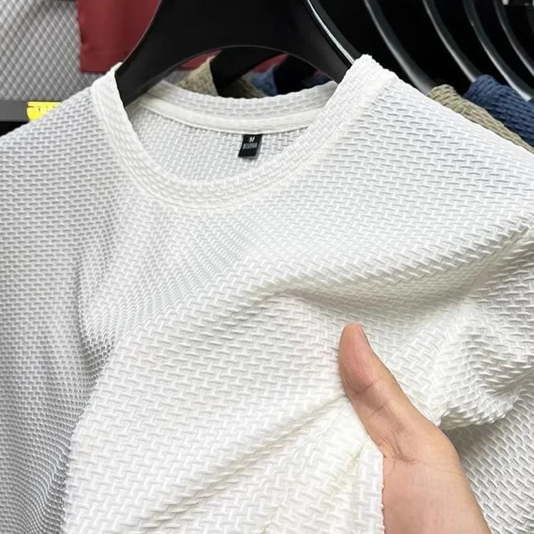 Men's Bamboo Ice Silk Mesh T-shirt Summer Short Sleeve Slim Fit Casual Top gallery