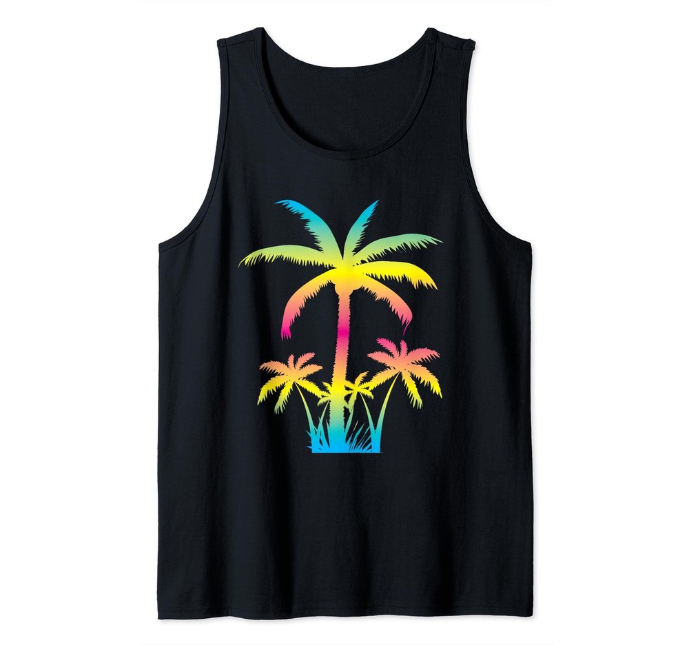 Palm Tree Summer Travel Beach Rainbow Summer Vacation Tank Top
