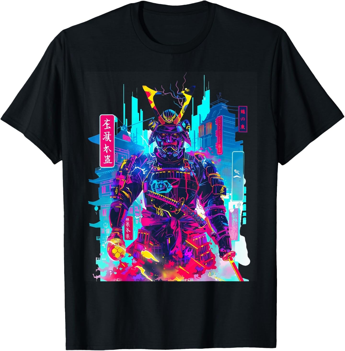 Cyberpunk Neon Samurai Japanese Art T-Shirt gallery