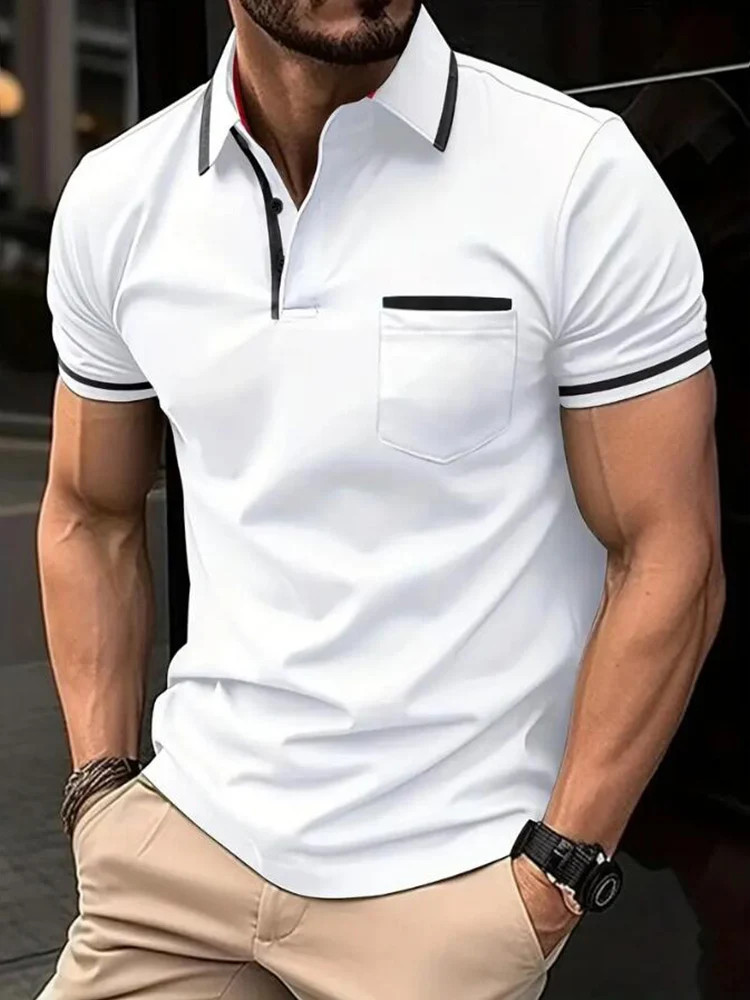 Camiseta Con Cuello Levantado Cremallera Para Hombre Camisa De Manga Corta Men gallery