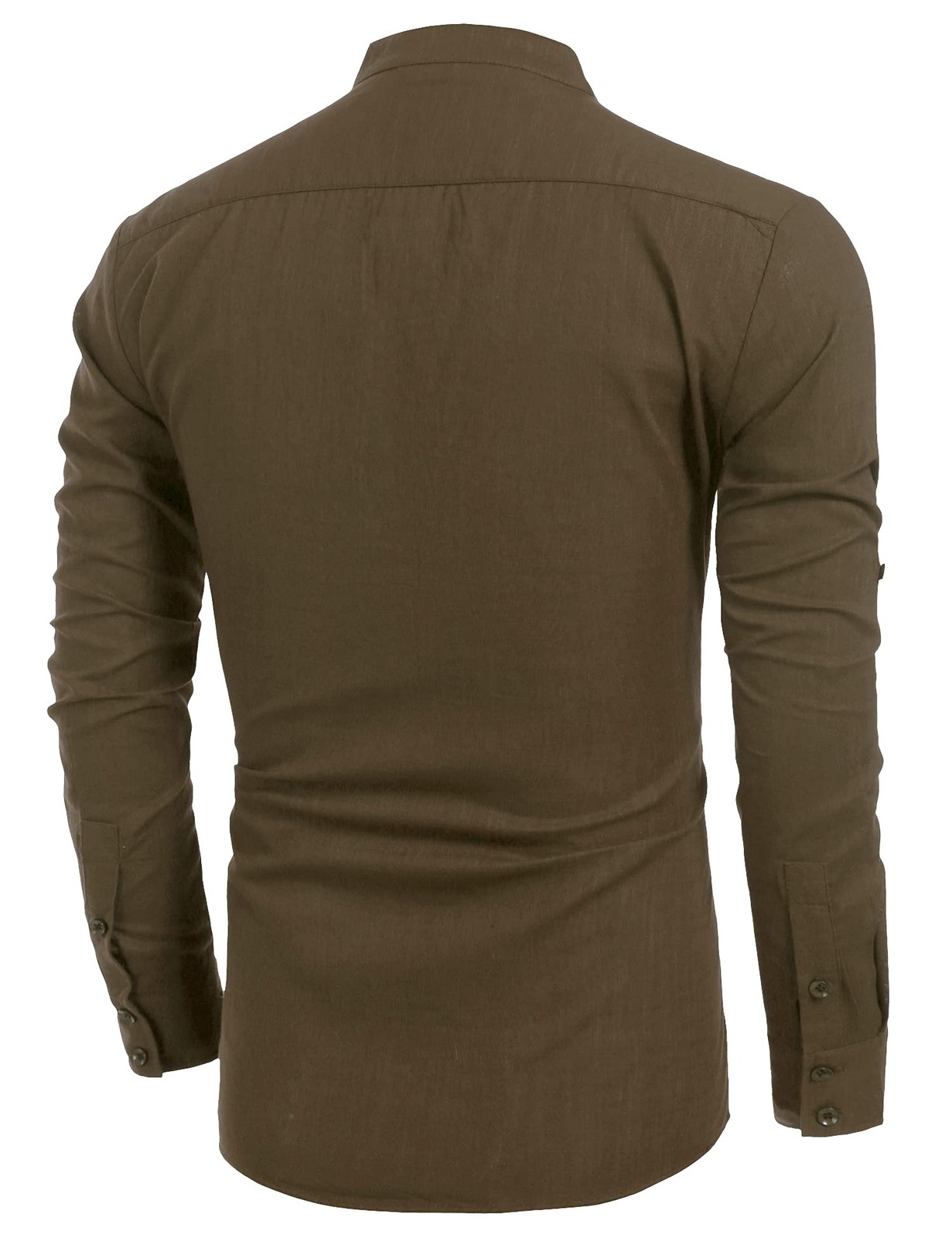Men's Cotton Hemp Long Sleeve Casual Beach Henley Shirt(BROWN,XL) gallery