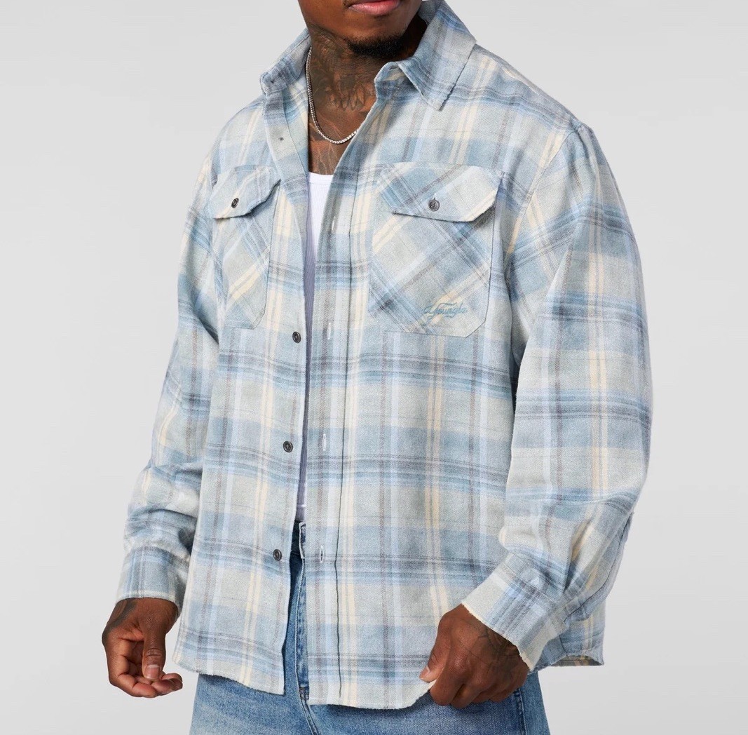 Youngla Americans Flannel Shirt- 8091 Off White Light Blue – Oversize Pump Sz XL