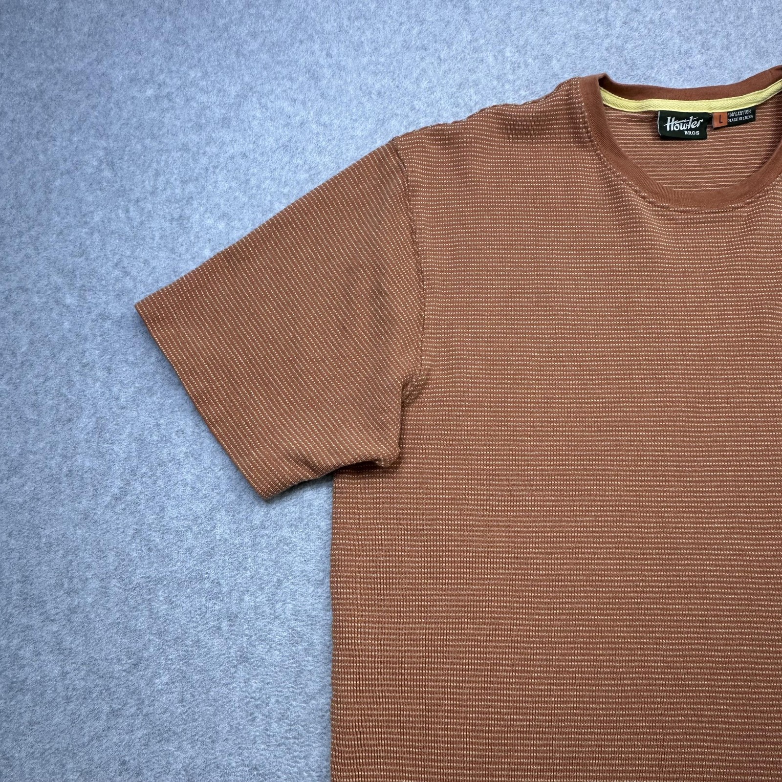Howler Brothers Shirt Mens Large Orange Striped Textured Pocket Patch Tee gallery