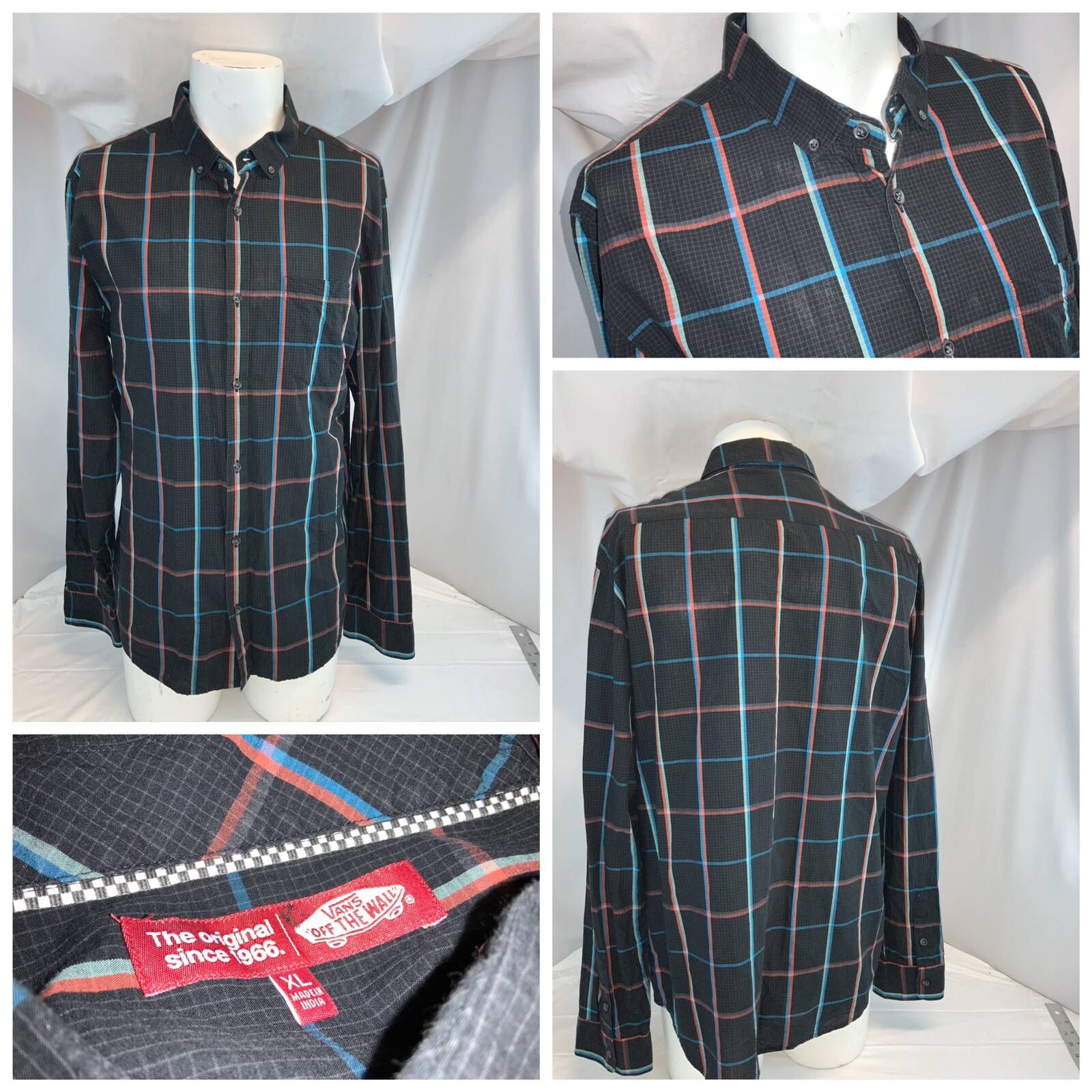 Vans Off the Wall Western Shirt XL Men Black Plaid Cotton India YGI C0-63