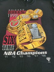 Pro Player Vintage 1998 Six Time NBA Champs Chicago Bulls Rings Mens XL TShirt
