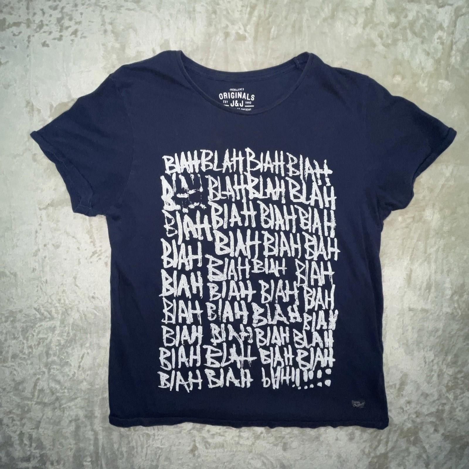 Jack & Jones Originals “BLAH” T-Shirt Men’s Size MEDIUM Navy Blue