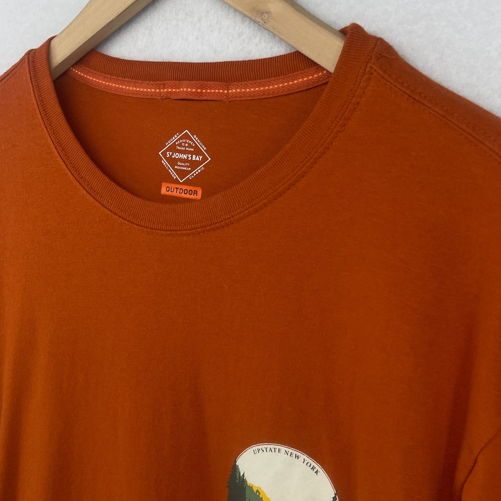 ST JOHNS BAY Shirt Mens L Lake George The Narrows NY Glen Island Outdoor Orange gallery