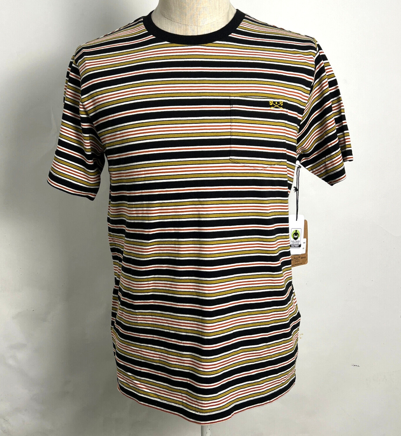 Dark Seas Knit Pocket T-Shirt Bagby Black/Tobacco/Burnt Orange/White Size M NWT gallery