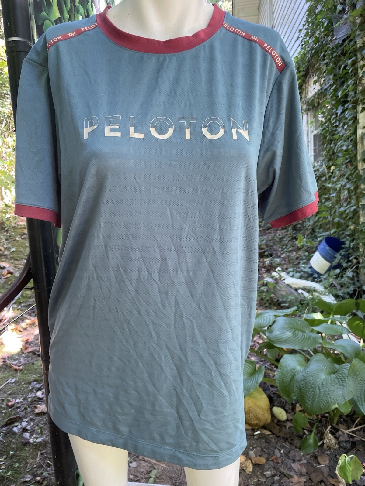PELETON T Shirt Men's or Womens L Lightweight Blue & Red w logo Easy Care Good gallery