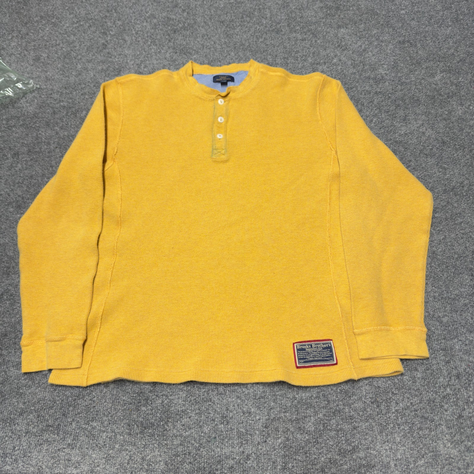 Brooks Brothers Henley Shirt Men Large Yellow Long Sleeve Waffle Knit Pullover
