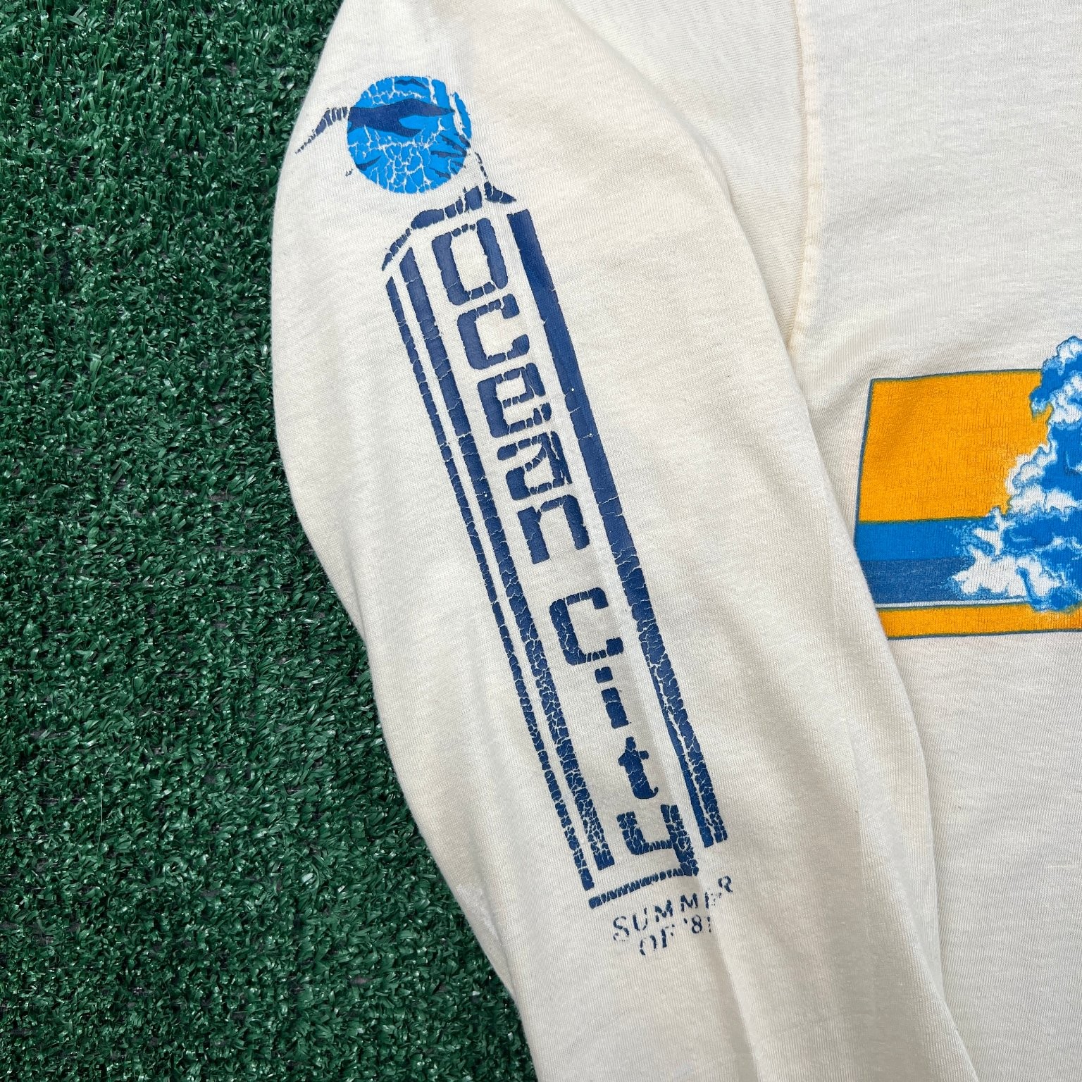 VTG The Knits Ocean City Summer 81 Surf Long Sleeve T-Shirt Mens XL Cream 80s gallery