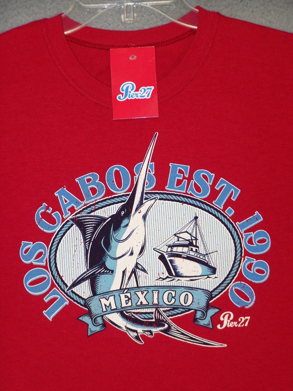 Los Cabos Tank Top Adult Medium Red Graphic Marlin Ocean Beach Outdoor Mens gallery