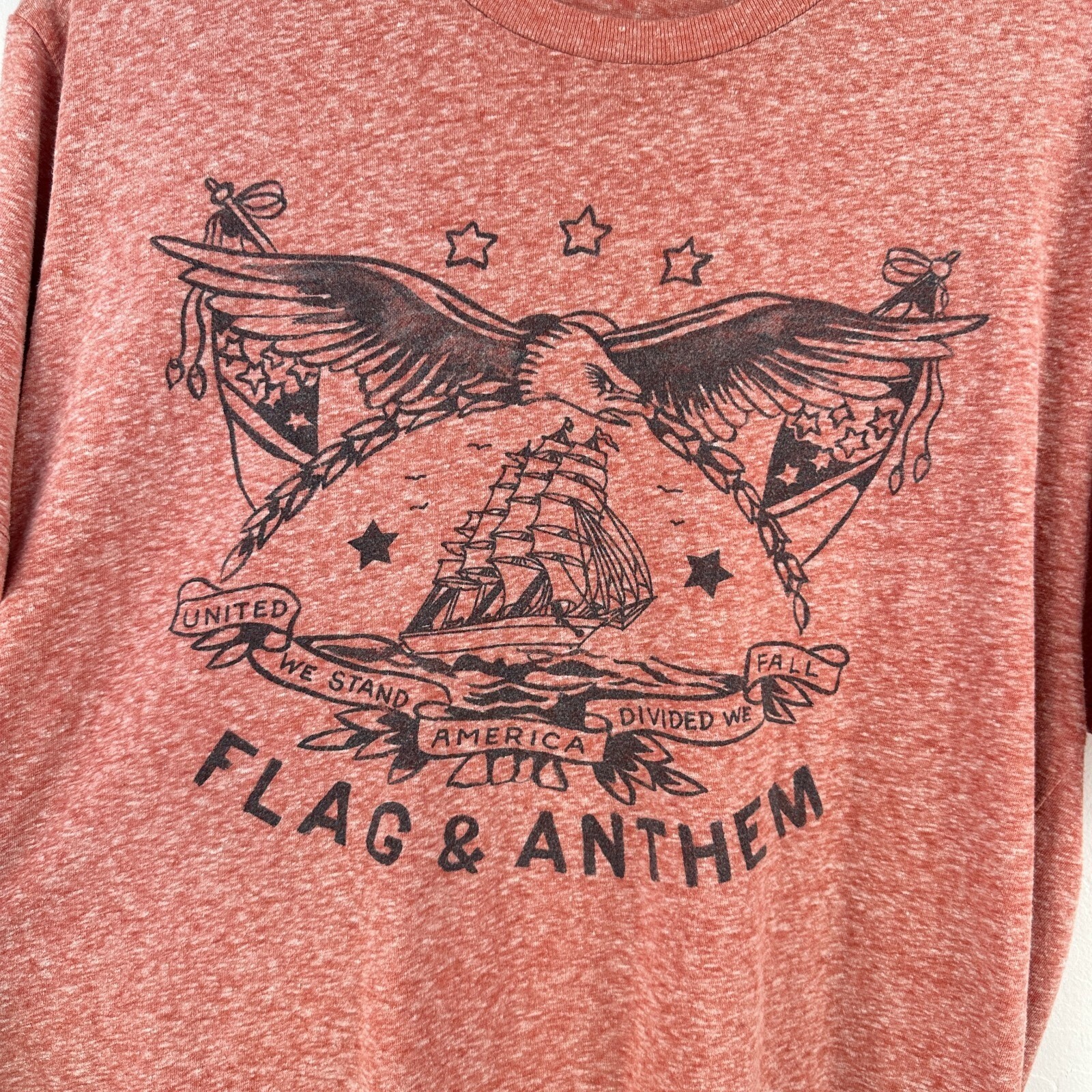 Flag & Anthem T-Shirt Men L Red Heather USA Eagle Logo Basic Comfort Summer gallery