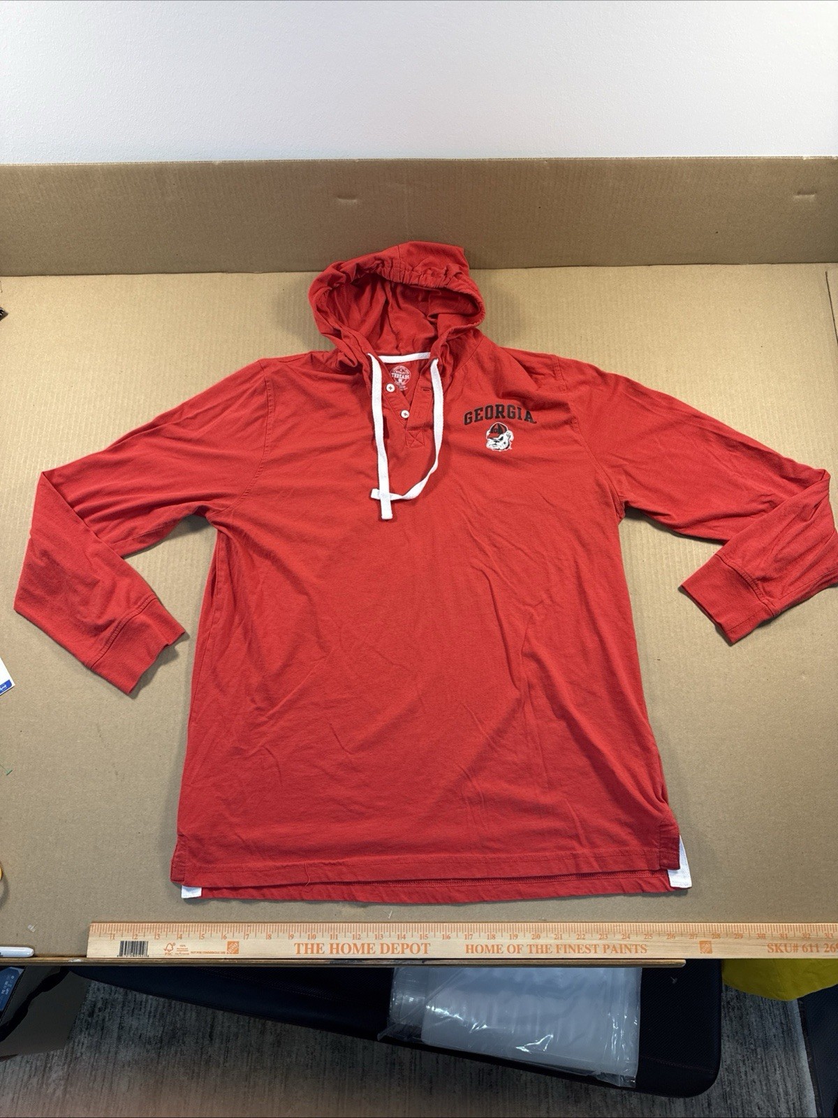 Rivalry Threads UGA Georgia Bulldogs Red Hooded Henley Shirt Mens XL gallery