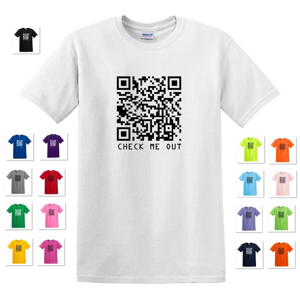 CUSTOM PERSONALIZED CUSTOMIZED QR CODE CHECK ME OUT TEXT TEE T-SHIRT gallery
