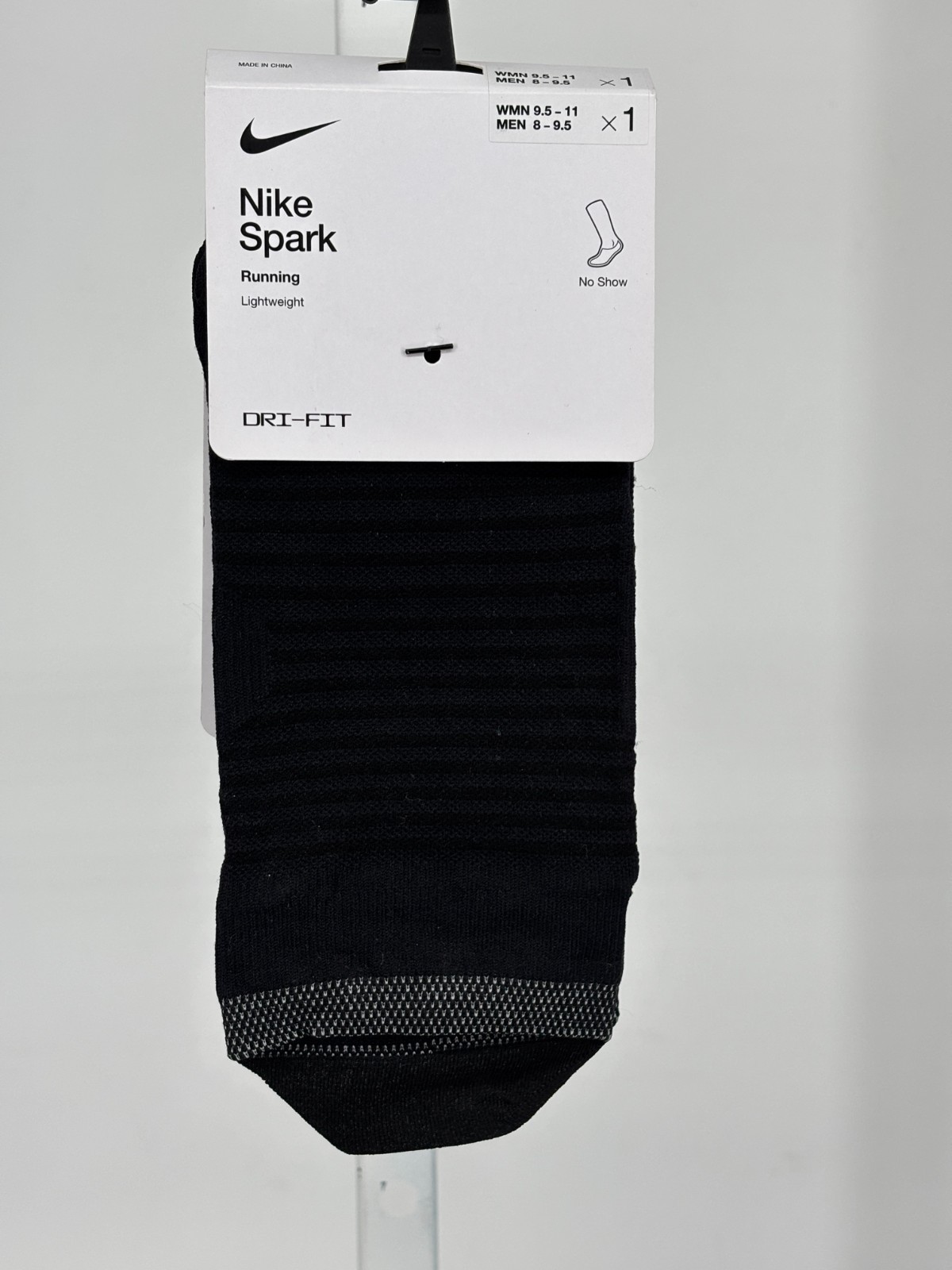 Nike Spark Lightweight No-Show Running Socks Mens 8-9.5 Black Sweat-Wicking NWT