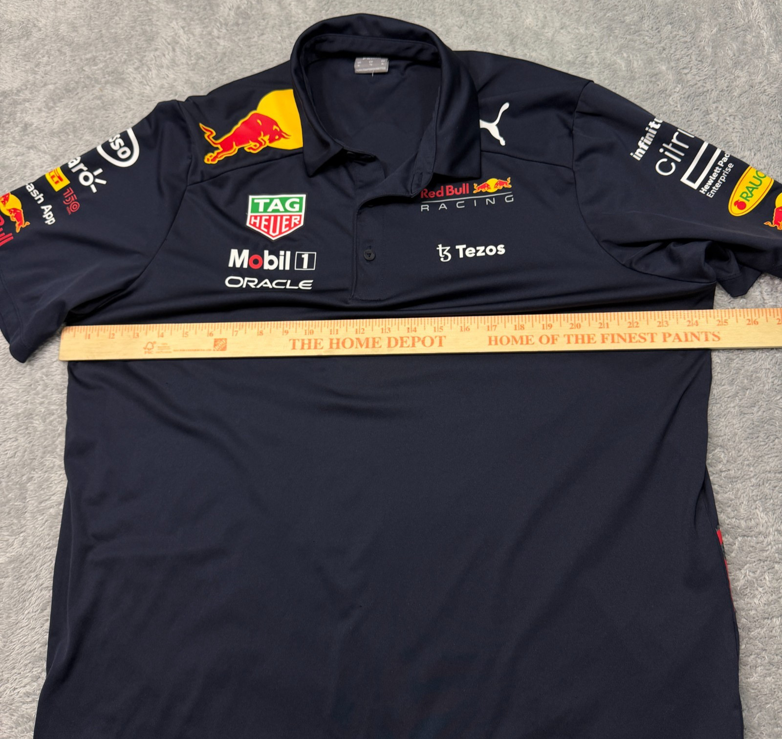 Puma Red Bull Formula 1 Racing Polo Shirt Mens XL Navy Blue Mobil 1 Tag Huer gallery