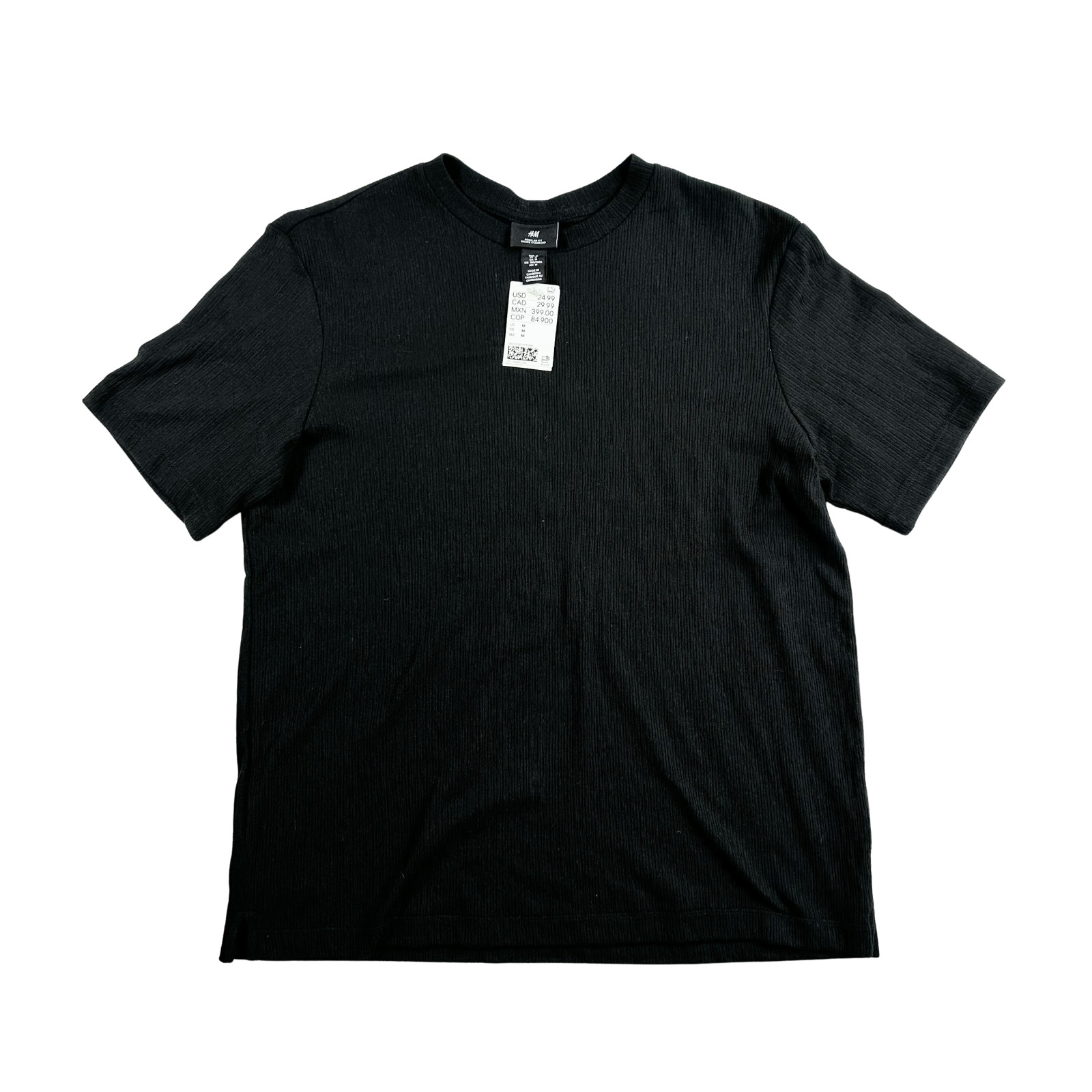 H&M Men's Medium Ribbed Knit Loose Fit Coupe Ample Solid Black T-Shirt NWT gallery