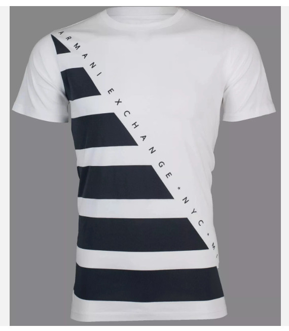 ARMANI EXCHANGE White DIAGONAL STRIPE Short Sleeve Slim Fit Designer T-shirt NWT gallery