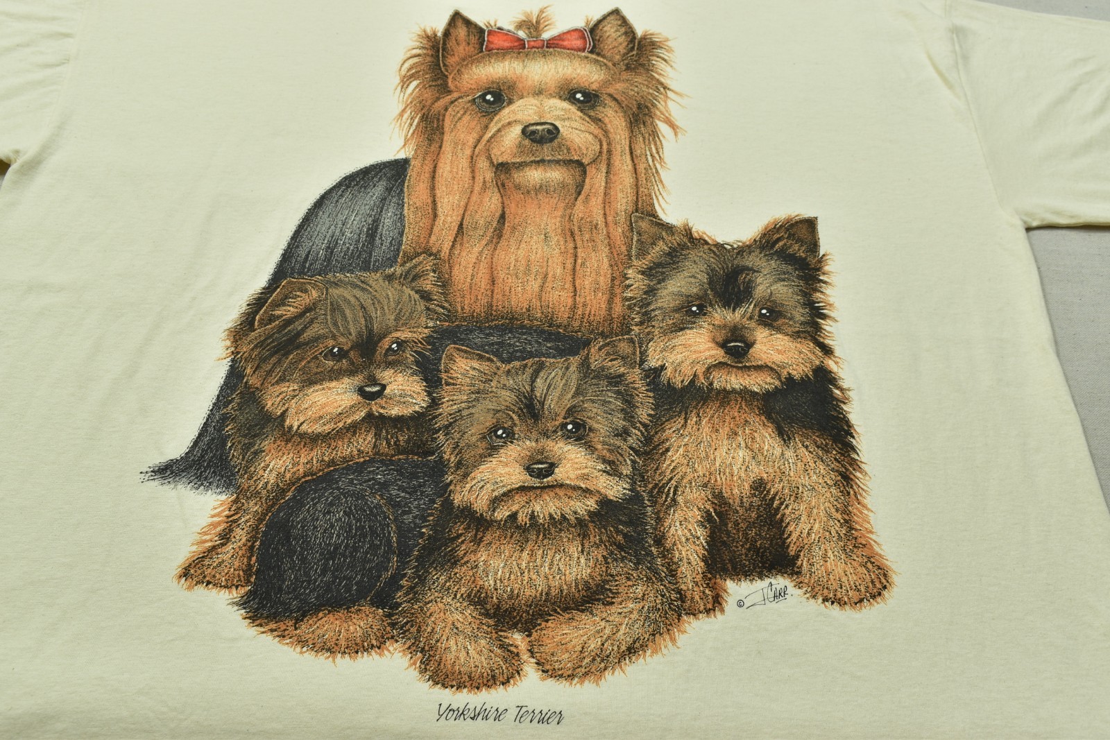 Vintage Katz Yorkshire Terrier Graphic Tee Shirt Cream OSFA 1X 2X 3X Made In USA gallery