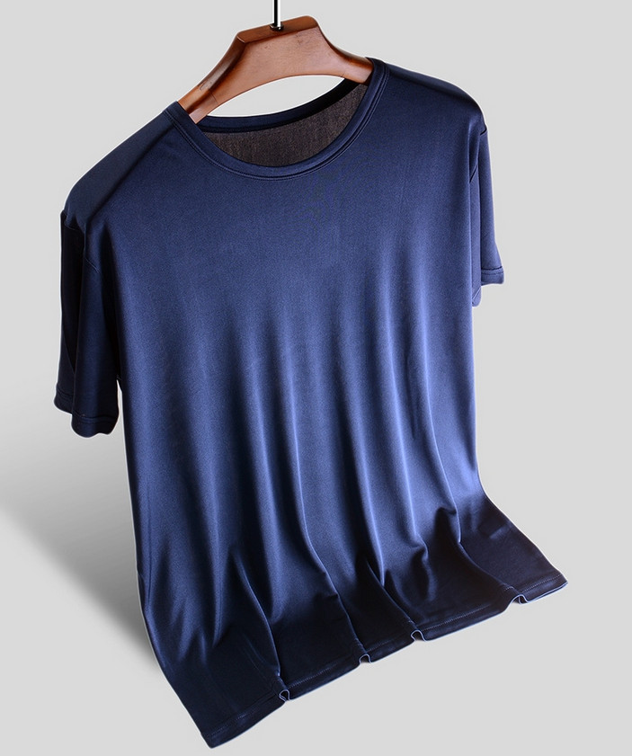 Men's Silk T-Shirt Knitted Crew Neck Short Sleeve Summer Casual Top Soft gallery