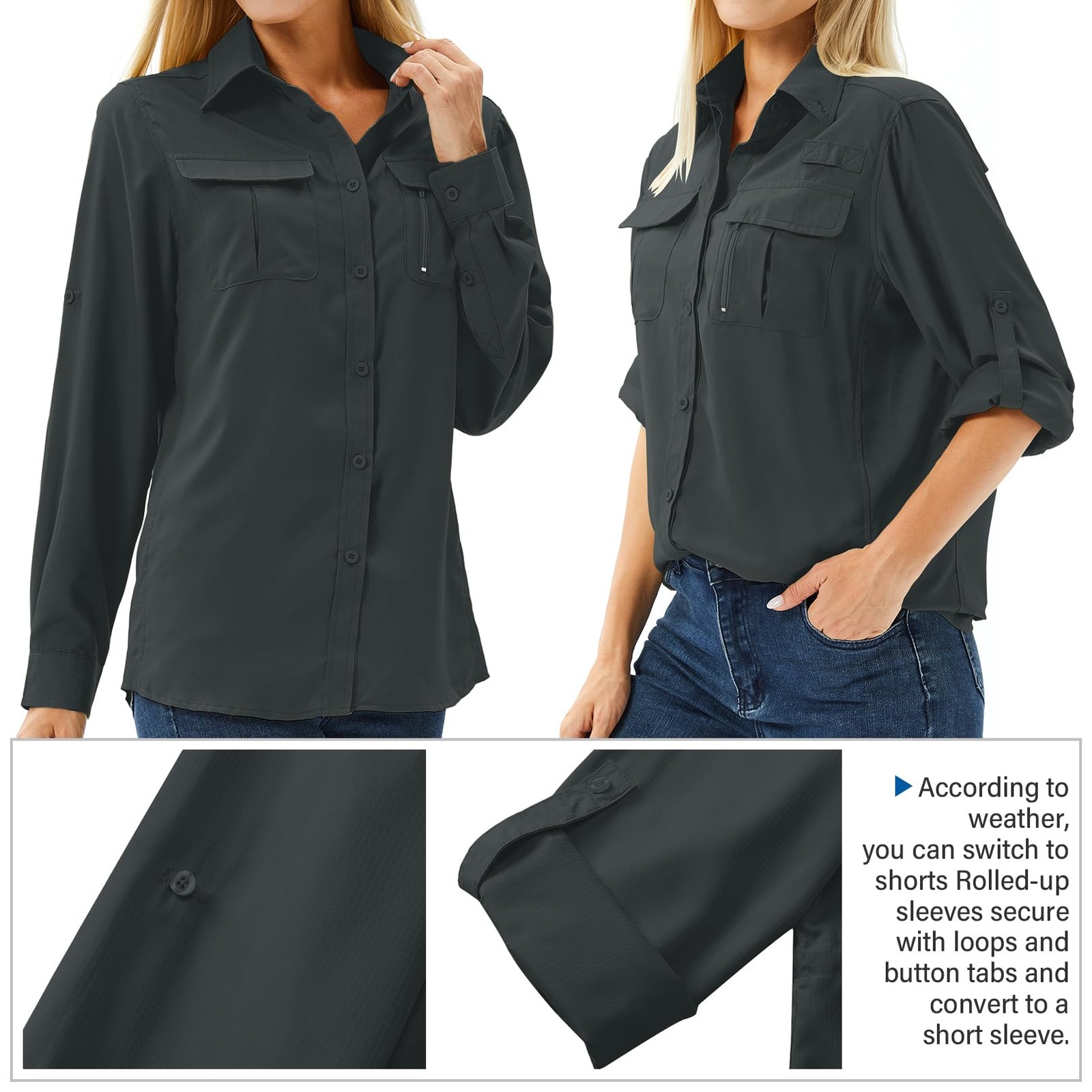 Shirt blouse women UPF 50+ UV protection long sleeve shirt outdoor hiking shirt safari dress... gallery