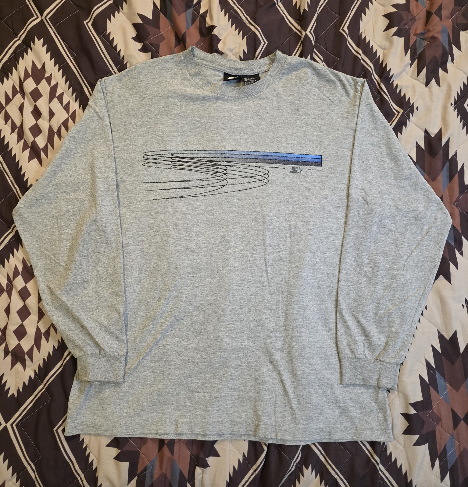 Vtg 90s Starter Logo Print Long Sleeve T Shirt Double Sided Gray Mens Size Large