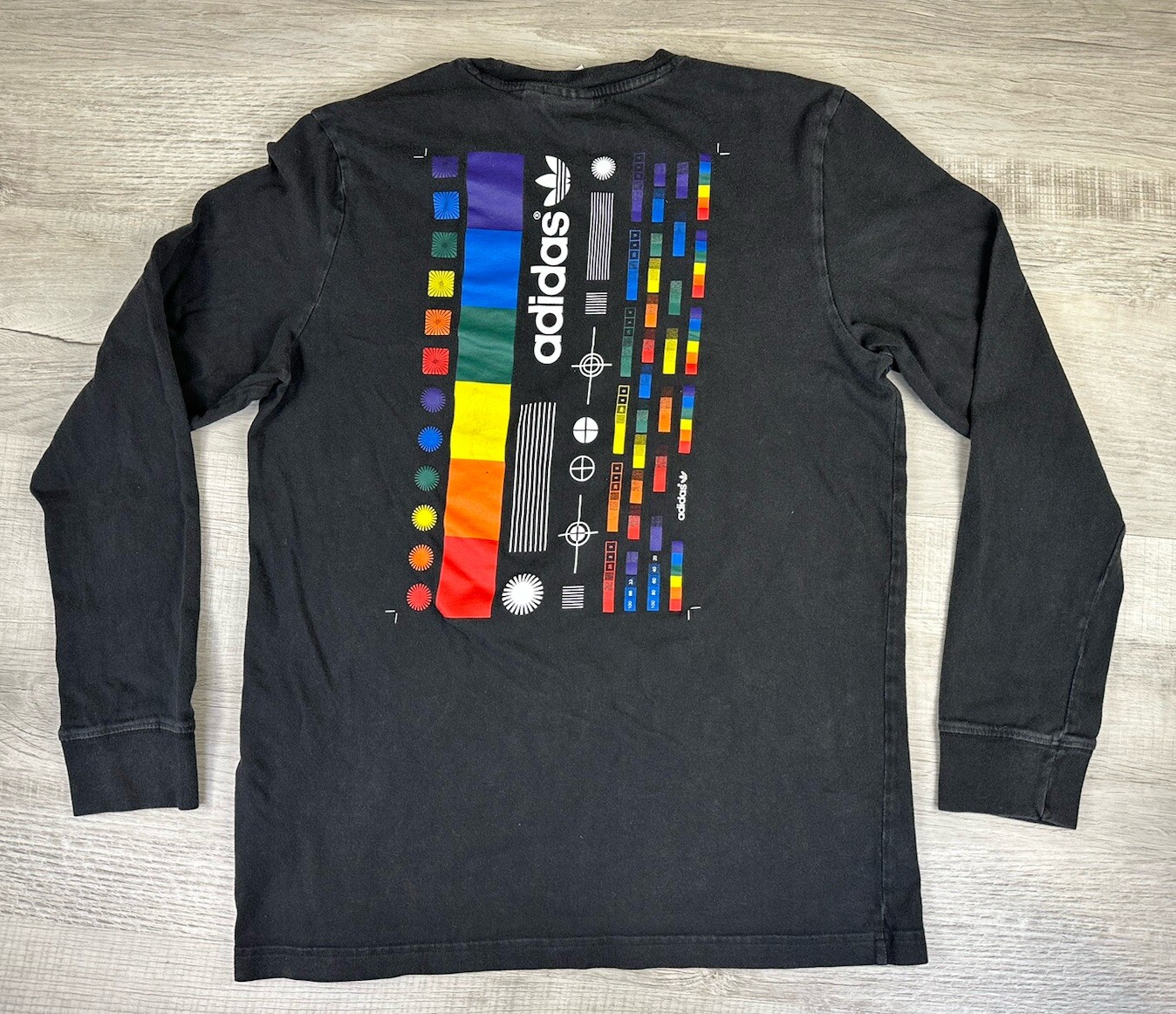 Adidas Long Sleeve Shirt Black Rainbow Graphic Logo Chest 39” Length 27” Mens M gallery