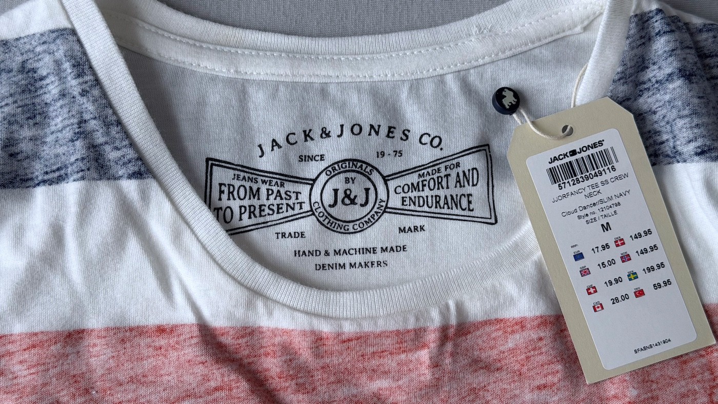 Jack & Jones JJORFANCY 100% Cotton Cloud Dancer/SLIM NAVY T-Shirt Size M gallery