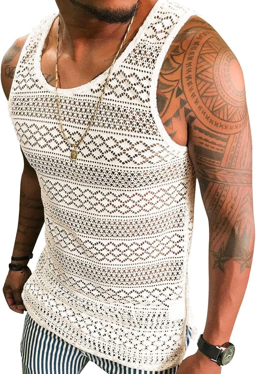 Mens Mesh See Through Tank Top Sleeveless Muscle Fit Sexy Vest Shirt gallery