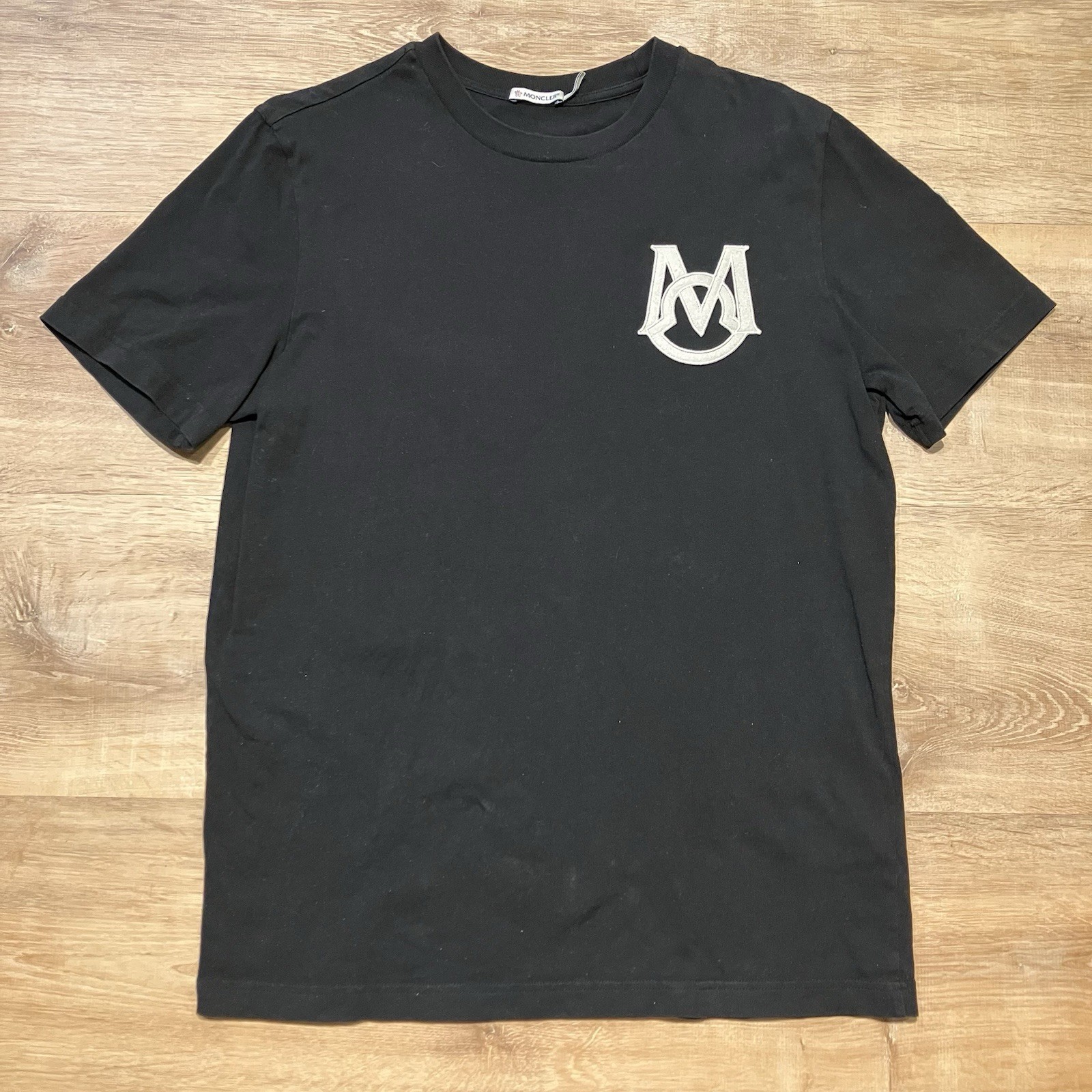Moncler T Shirt Black Logo Patch Designer AUTHENTIC Mens Size Large L