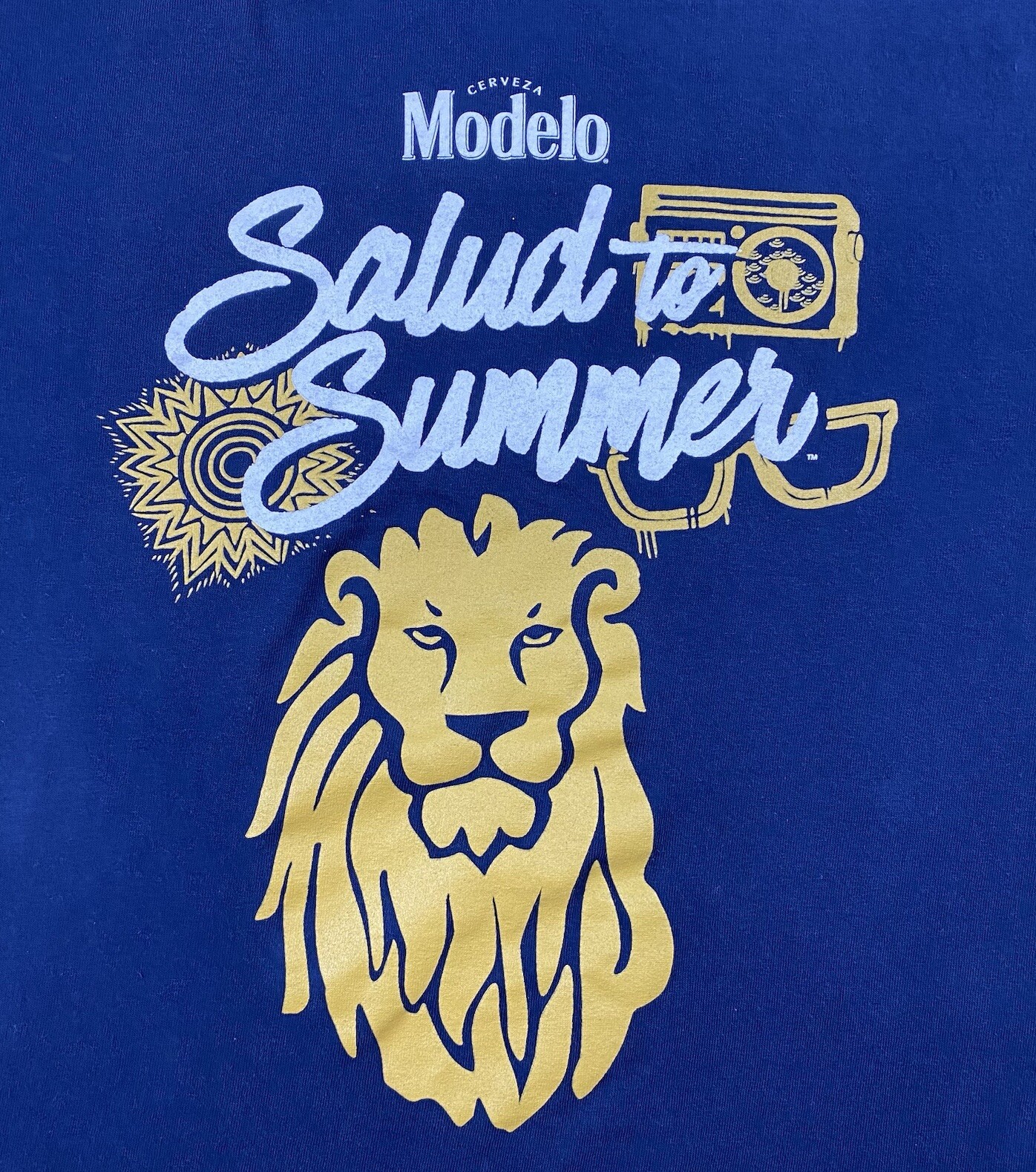 Modelo T Shirt Men's Large Salud To Summer Lion Graphic Navy Short Sleeve Tee gallery