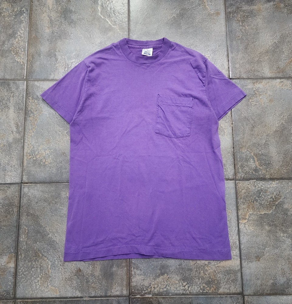 Vintage 90s BVD Men’s Medium Blank Essential Single Stitch Purple Pocket T Shirt