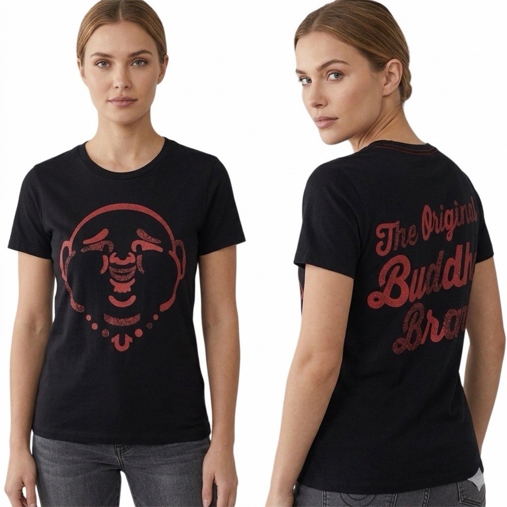 $89 TRUE RELIGION Black ORIGINAL BUDDHA FACE Short Sleeve Graphic T-shirt NWT gallery