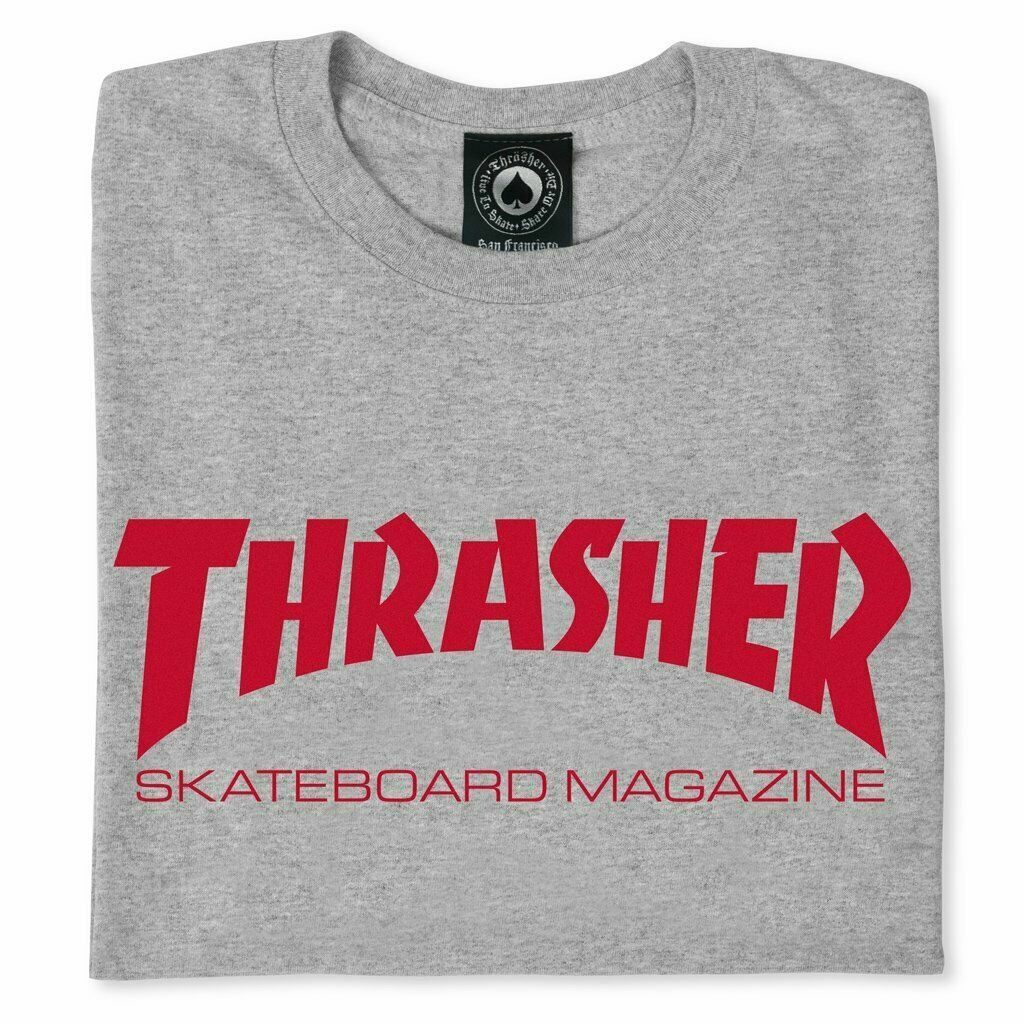 Thrasher Magazine SKATE MAG LOGO Skateboard T Shirt ASH GREY w/RED Logo gallery