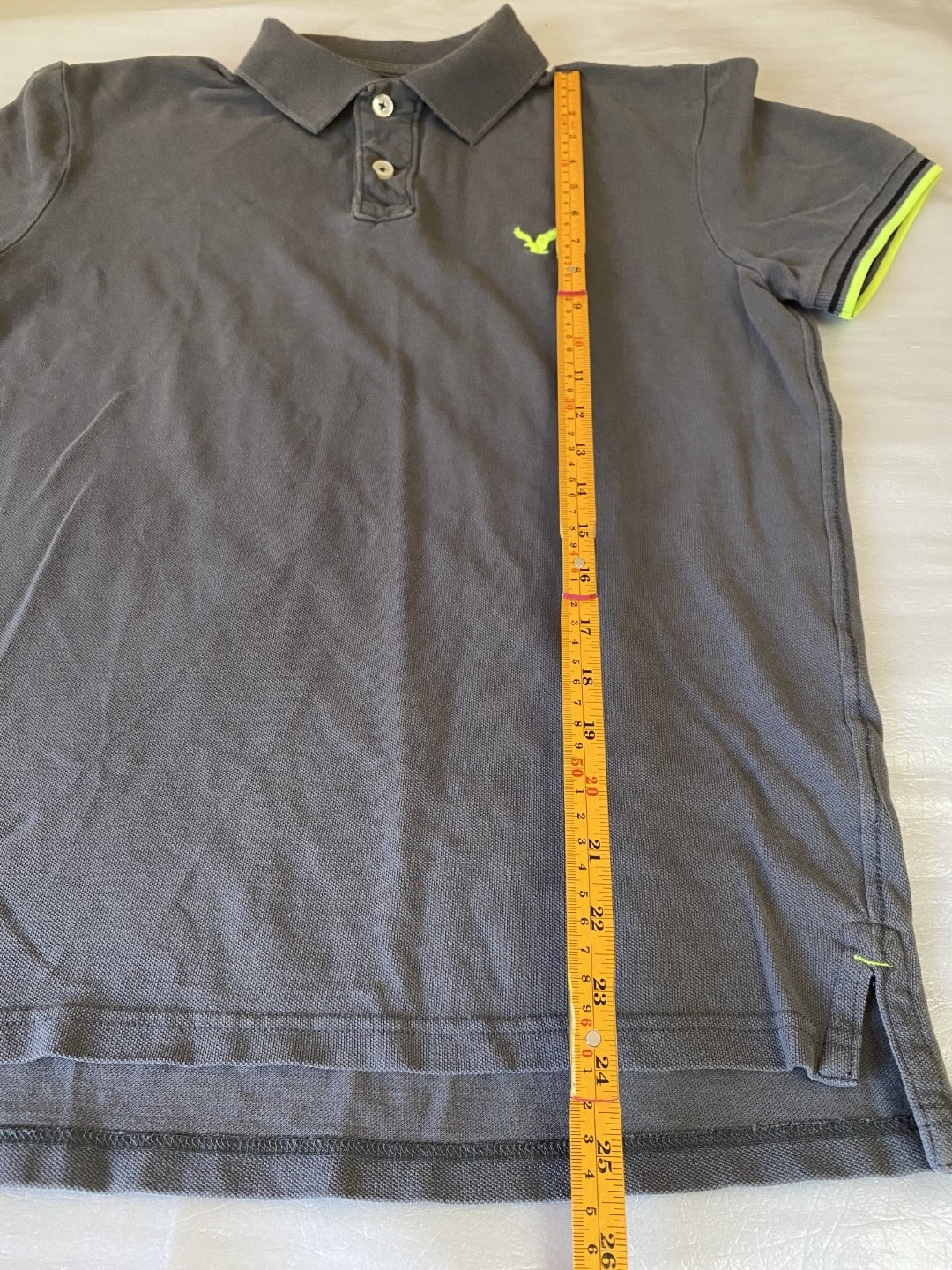 American Eagle Polo Shirt Men's Small Gray Lime Green Accent Athletic Fit Casual gallery