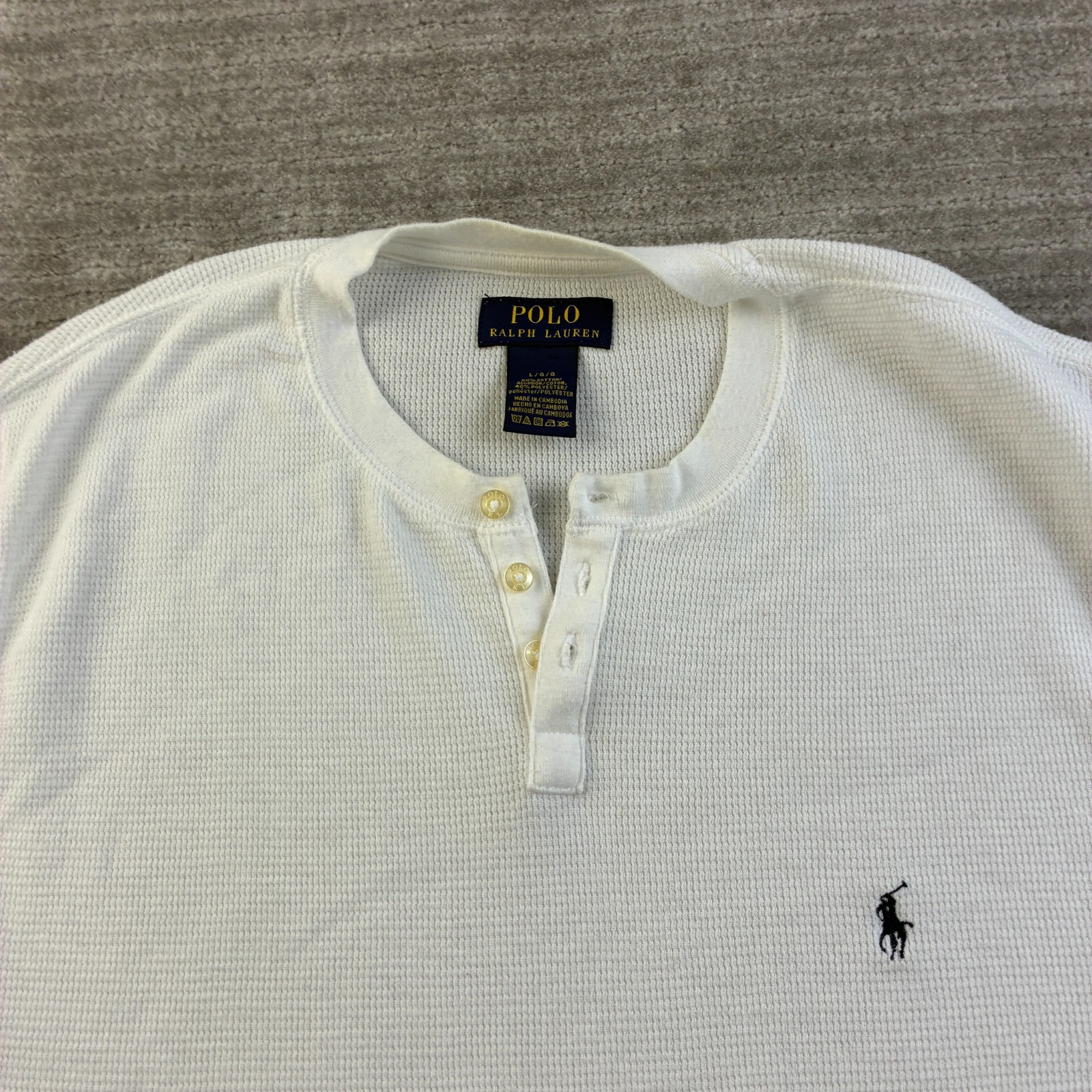 Polo Ralph Lauren Shirt Mens Large White Henley Thermal Sleepwear Waffle Knit gallery