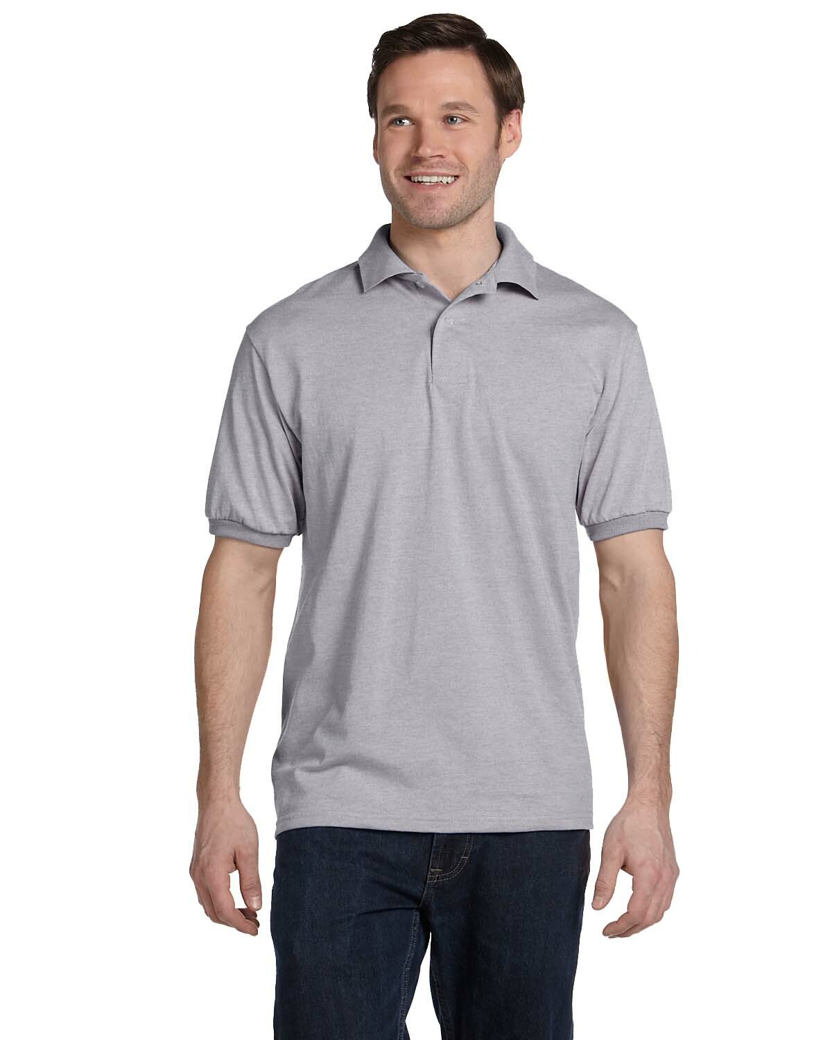 Hanes Adult 5.2 oz. 50/50 EcoSmart Jersey Knit Short Sleeves Polo 054 S-6XL