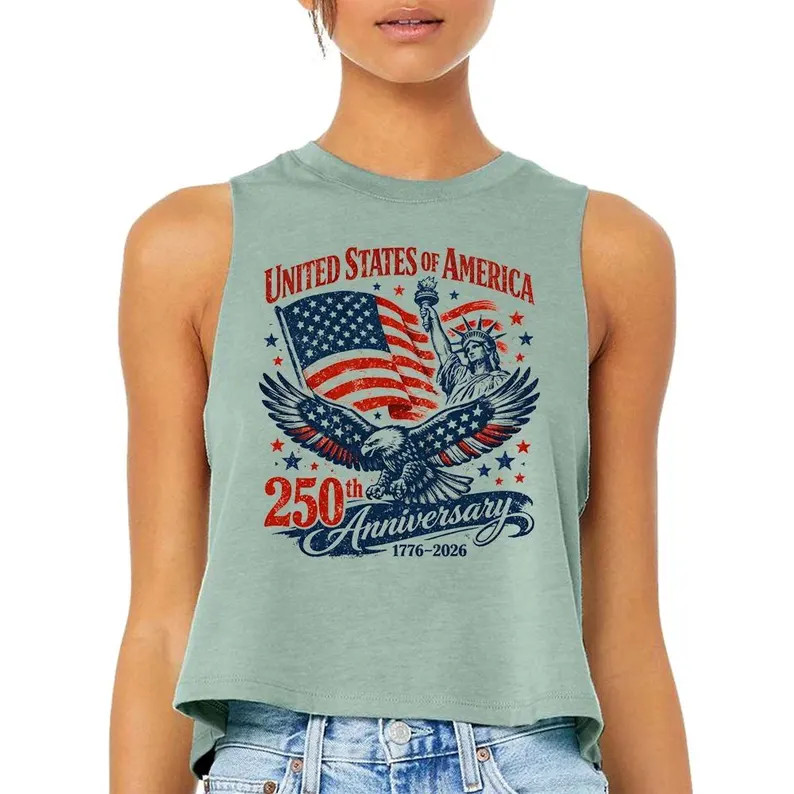 USA Anniversary Crop Racerback Tank Top