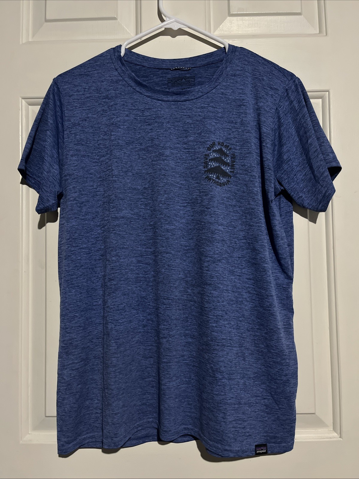 Patagonia Save Our Home Planet Graphic T Shirt Blue Mens Size L Short Sleeve