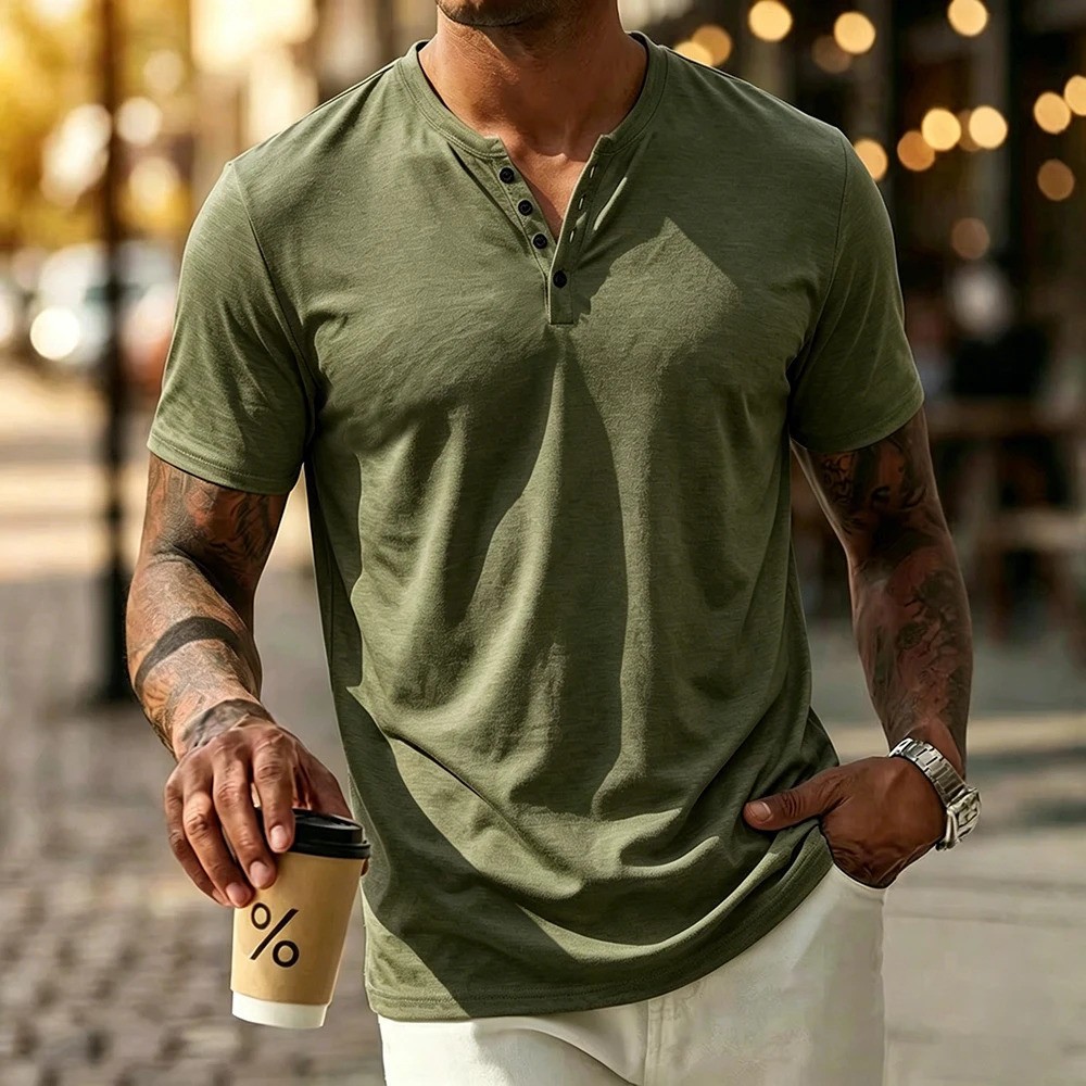 Men's Summer Solid Color Slim Fit Cotton T-shirt Short Sleeve Casual Streetwear gallery