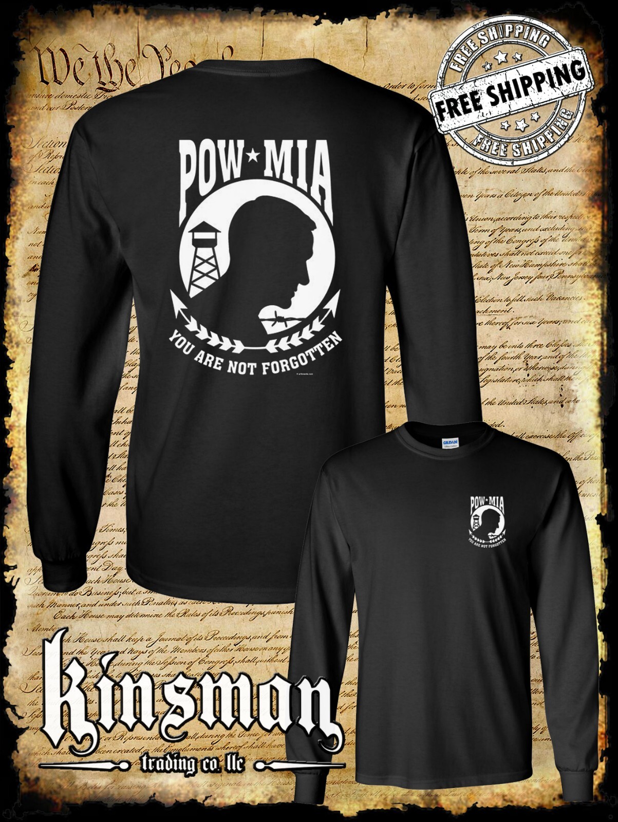 POW - MIA Double-Sided Long Sleeve T-Shirt - USA Veteran Marine Army Military gallery