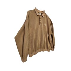 Sope Creek Black 1/4 Button-up Tan Fleece Polo Shirt Adult Size Large Taiwan