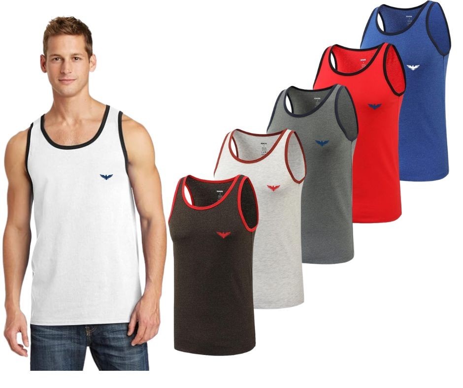 (5 Pack) Men's Pacific Eagle 100% Cotton Two Tone Crew Neck Tanks Tops gallery