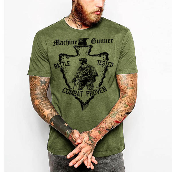 Military T-Shirt Army Navy Machine Gunner Sniper Airborne Combat Veteran