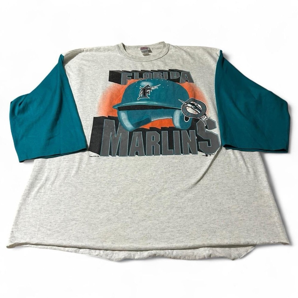 Vintage 90s Florida Marlins 3/4 Length Sleeve Shirt Size XL