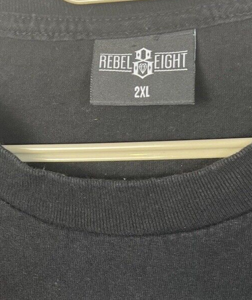 Rebel 8 Eight Men's 2XL Black Cotton Short Sleeve Crew Neck Graphic Logo T Shirt gallery