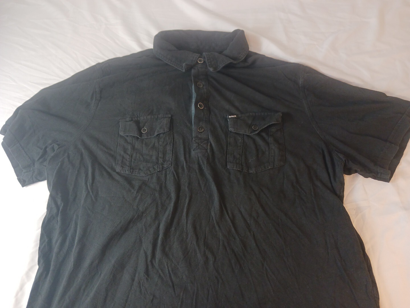Hurley Buckle Shirt Men's XL Collar Pocket Black Short Sleeve Shirt gallery